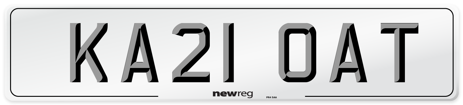 KA21 OAT Number Plate from New Reg
